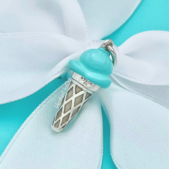 Authentic Tiffany & Co. BLUE Enamel Ice Cream Cone Sterling Silver Charm Pendant - Picture 2 of 8